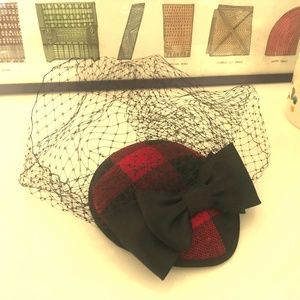 Red flannel fascinator hat